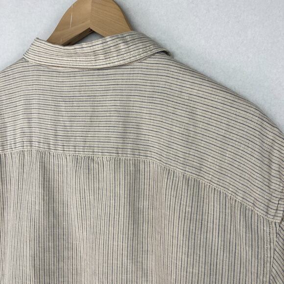 LUCKY BRAND Shirt Mens 2XL Striped Short Sleeve Classic Utility Button Up Beige - Picture 7 of 12